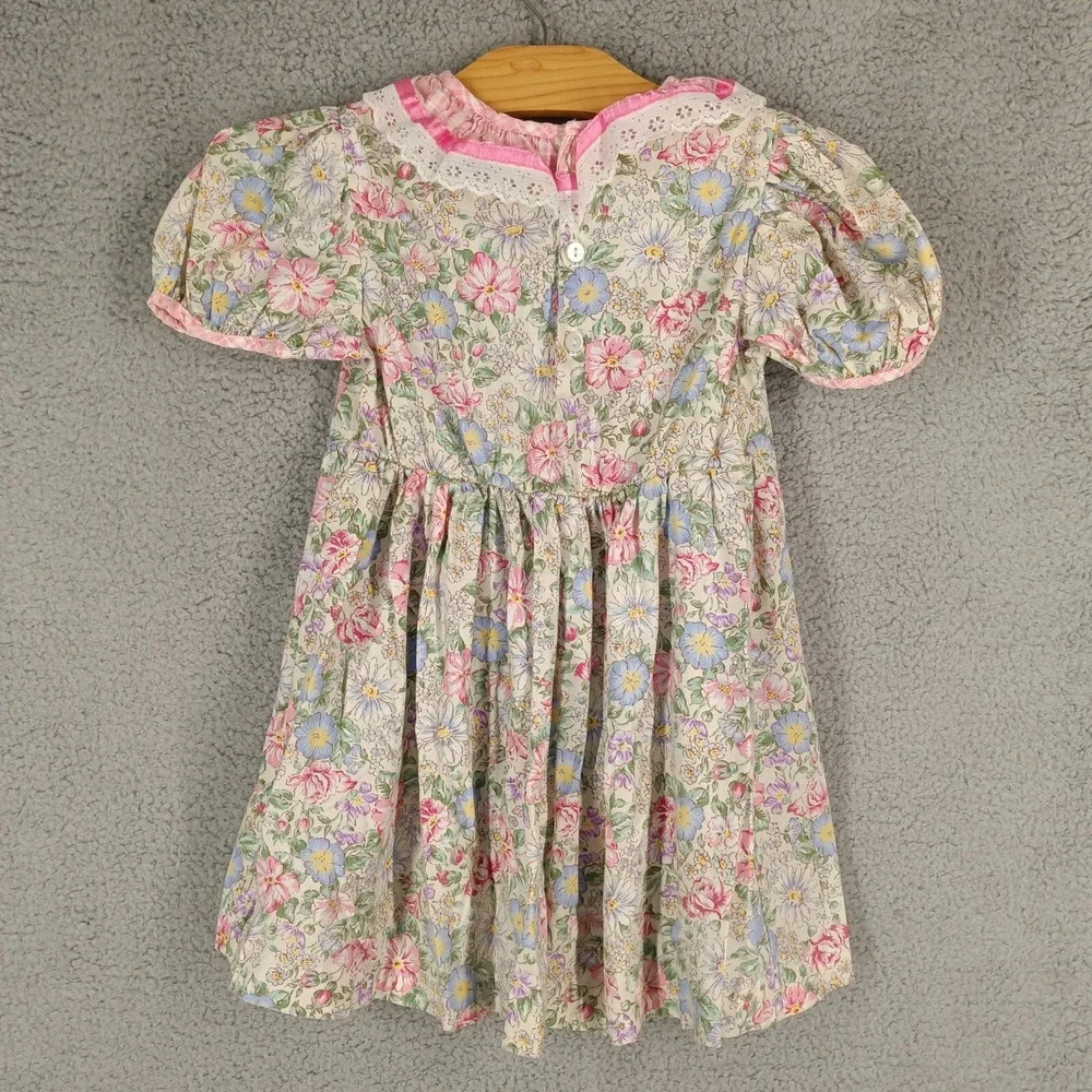 Vintage Roanna Size 6 Floral Dress Girls Pink Blue‎ Puff Sleeve Party Cute